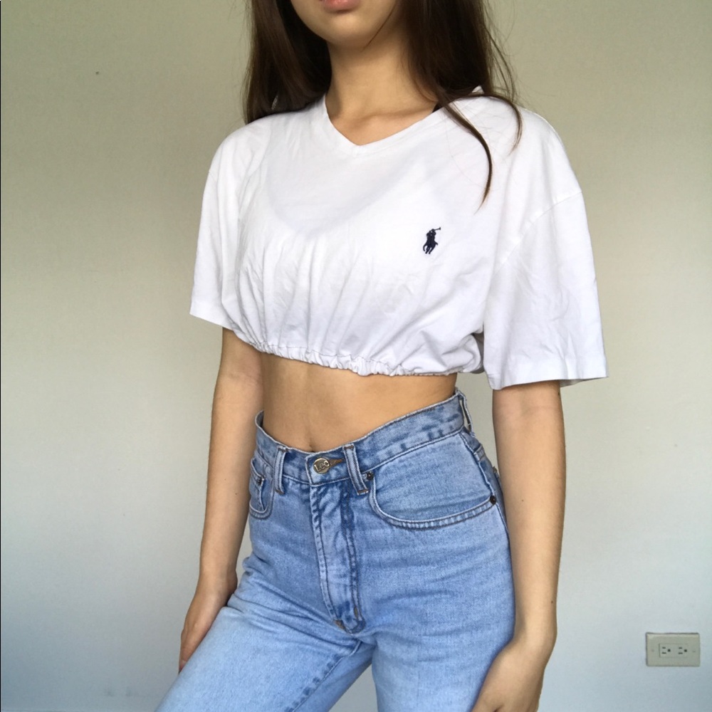 White polo Ralph Lauren custom crop top drawstring